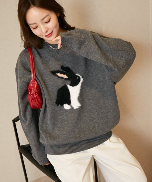 PUBLUX（パブリュクス） ニット セーター シャギー刺繍 ラビット