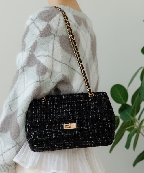 flower ショルダーバッグ バッグ ツイードチェーンバッグ レディース