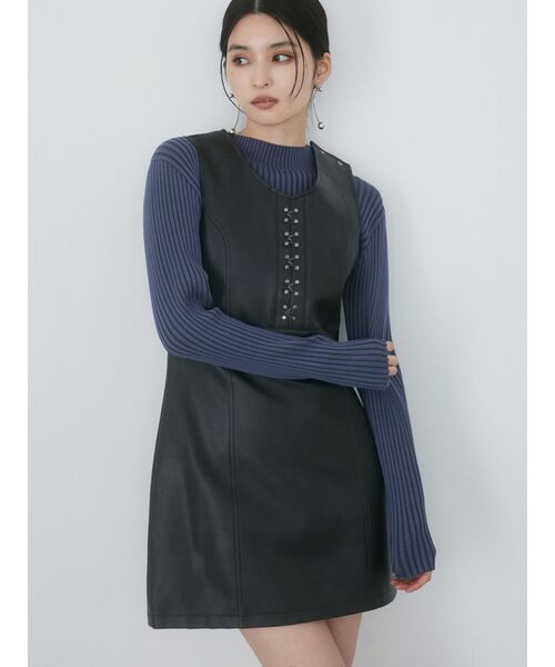 MURUA（ムルーア） ワンピース フェイクレザーホックミニワンピース