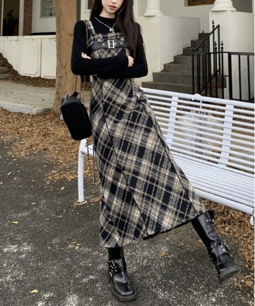 gossip!ロサンゼルス ワンピース Y2K チェック柄スイッチングロング