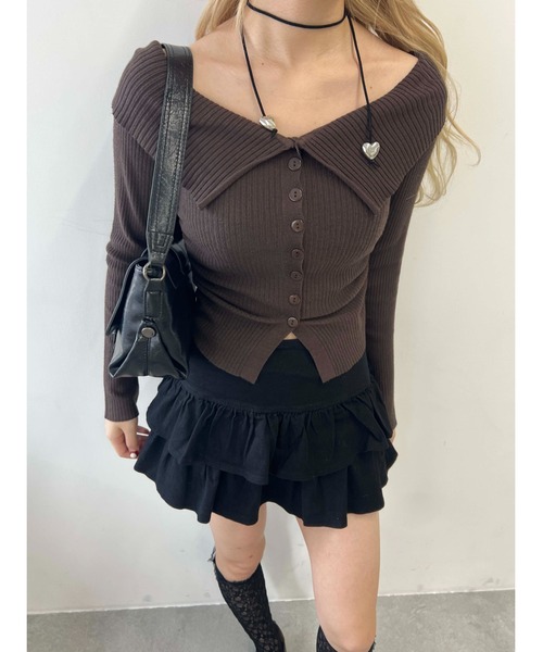 tシャツ 「PHILLY」フロントボタンオフショルトップス レディース