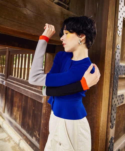 OMMO（オーエムエムオー） カーディガン BLOCKING PEPLUM KT CD