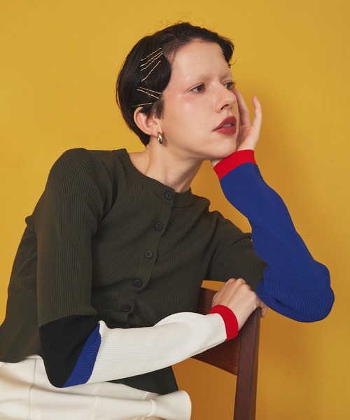 OMMO（オーエムエムオー） カーディガン BLOCKING PEPLUM KT CD