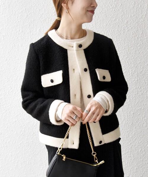 SHIPS any ジャケット ノーカラージャケット any: バイカラー クルー