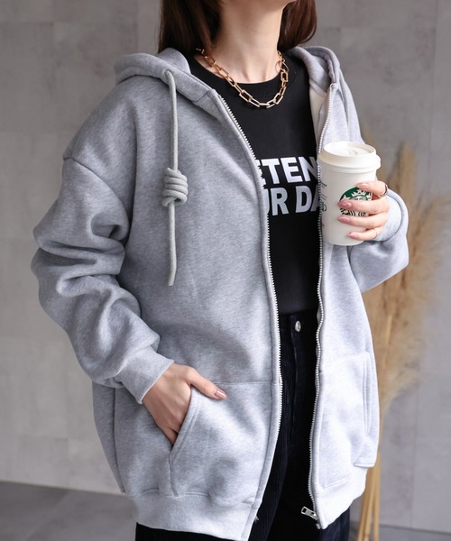 sakishimatokyo パーカー 裏起毛 オーバーサイズZIPパーカー/前あき