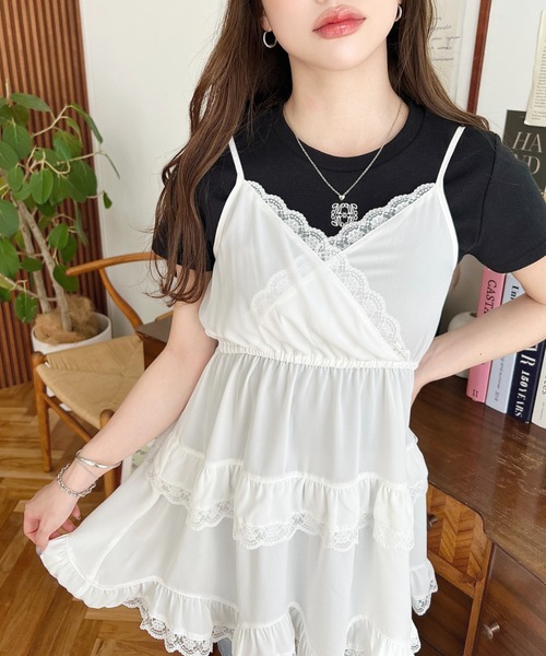 moment+ ワンピース レースフリルキャミミニワンピース : ZOZOTOWN