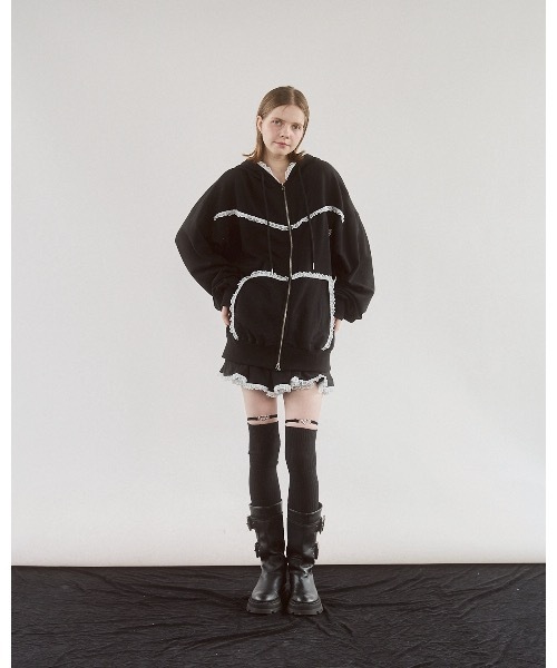 lilLilly（リルリリー） パーカー レースビッグフーディー レディース