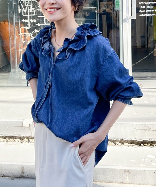 Rie Miller（リエミラー） ブラウス シャツ 「RM denim」フリル