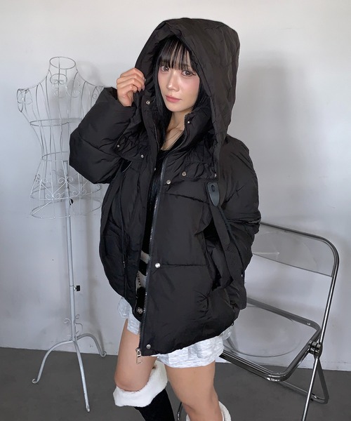 lilful ダウンコート ダウンジャケット サイドワンポイント フード付き