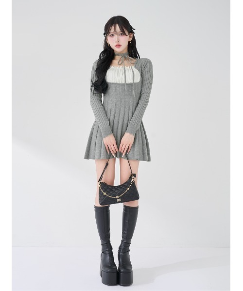 Darich（ダーリッチ） ワンピース ネックリボンデザインフレアニット