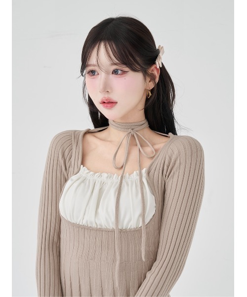 Darich（ダーリッチ） ワンピース ネックリボンデザインフレアニット