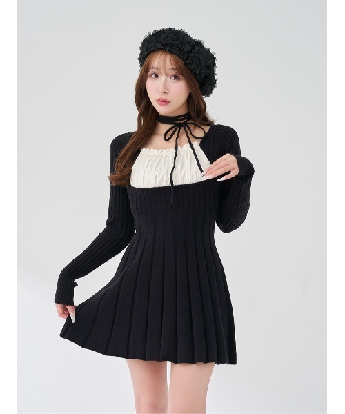 Darich（ダーリッチ） ワンピース ネックリボンデザインフレアニット