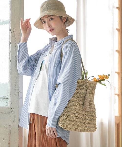 ikka（イッカ） かごバッグ カゴバッグ 雑材つまみ縦長トートバッグ