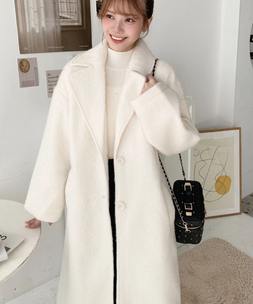 moment+ コート チェスターコート ニットシャギーロングチェスター