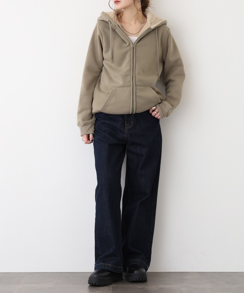 atONE（アットワン） パーカー 裏ボアジップアップパーカー レディース