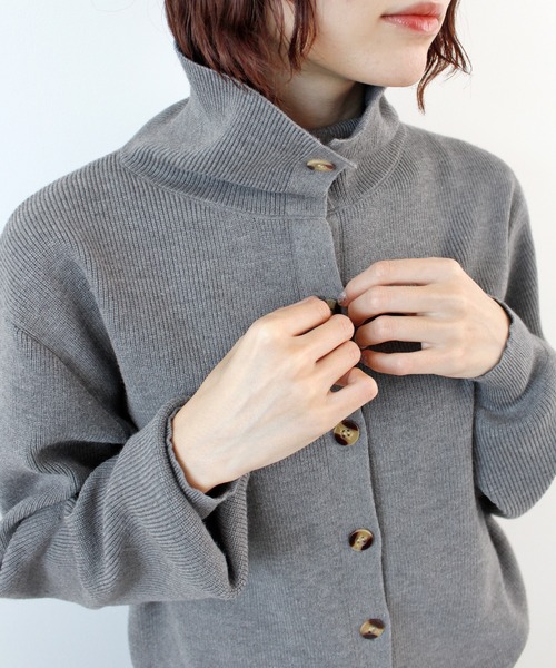 ニット セーター ボタンデザイン2WAYハイネックニット レディース
