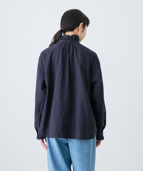 かぐれ ブラウス シャツ コットンリネンフリルカラーシャツ レディース