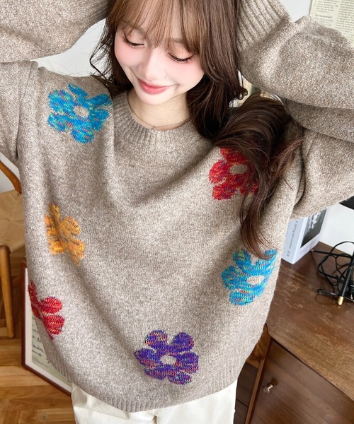 ニット セーター 「累計販売枚数1万枚突破！」 ミックスカラーフラワー