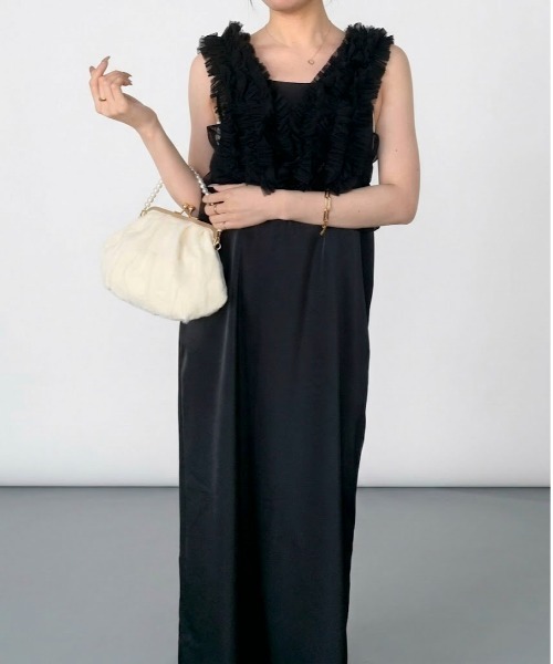 Maison Calme ワンピース 「26年春夏新作」チュールビスチェ×シアー