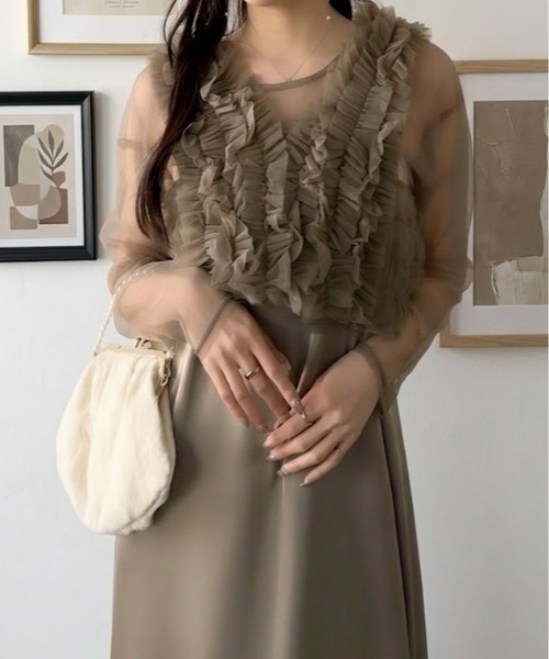 Maison Calme ワンピース 「26年春夏新作」チュールビスチェ×シアー