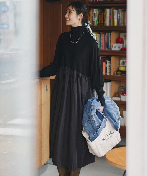 23区（ニジュウサンク） ワンピース 「洗える」ギャザーコンビ ニット