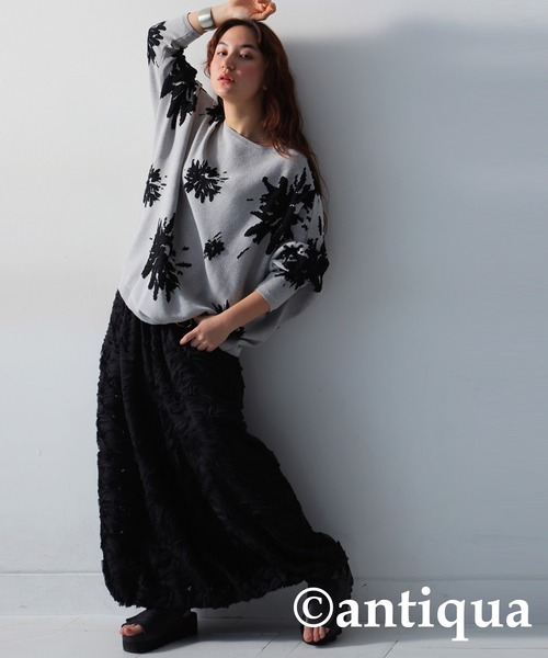 antiqua（アンティカ） ニット セーター 花柄ドルマンニット