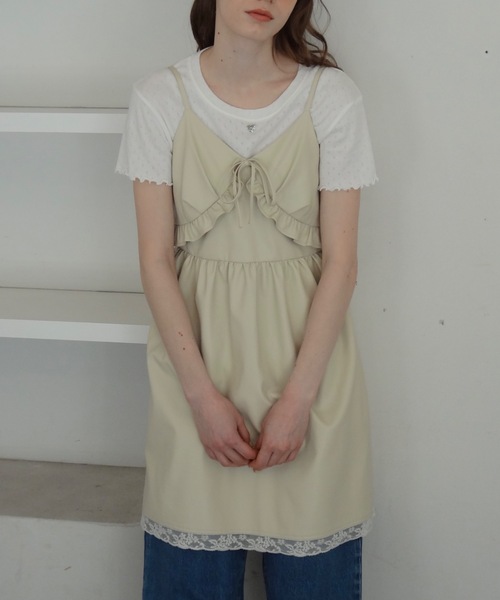 ワンピース leather frill onepiece／レザーフリルキャミワンピース