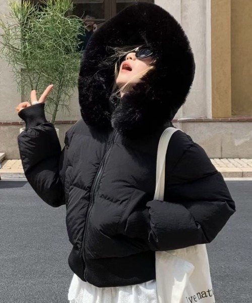 ViViDAY ダウンコート ダウンジャケット エコファーフード付き中綿