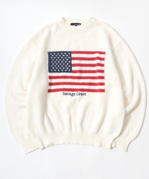 セーター ニット 星条旗フラッグ・ユニオンジャック国旗 ジャガード