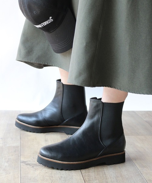Fin（フィン） ブーツ 厚底サイドゴアブーツ「低反発スポンジ入り