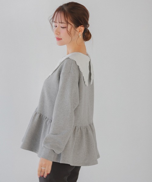 Fit more（フィットモア） トレーナー スウェット レース襟ペプラム