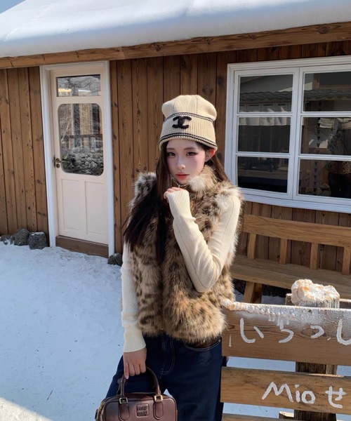 FUNdaysion ベスト ジレ ヒョウ柄ファーベスト レディース : ZOZOTOWN