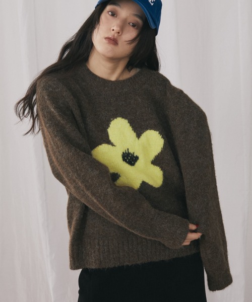 MERLOT（メルロー） ニット セーター フラワーモチーフニット