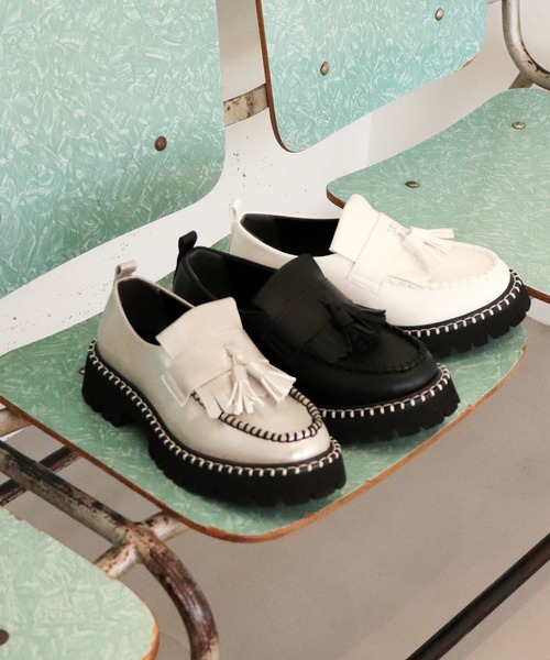 byあしながおじさん ローファー 軽量｜厚底キルトタッセルローファー