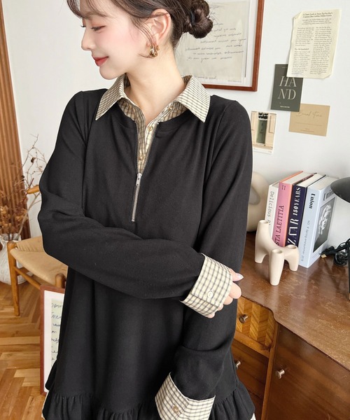 moment+ ワンピース シャツドッキングフリルミニワンピース : ZOZOTOWN