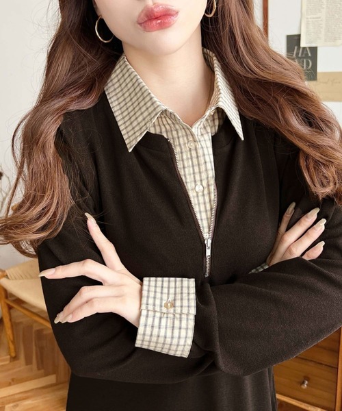 moment+ ワンピース シャツドッキングフリルミニワンピース : ZOZOTOWN