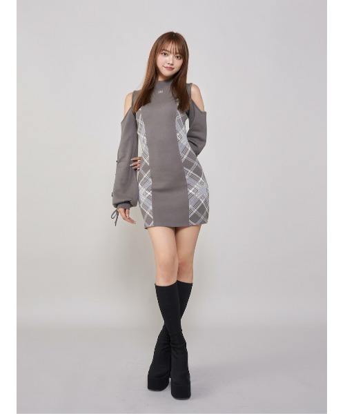 Darich（ダーリッチ） ワンピース サイドチェックニットミニワンピース