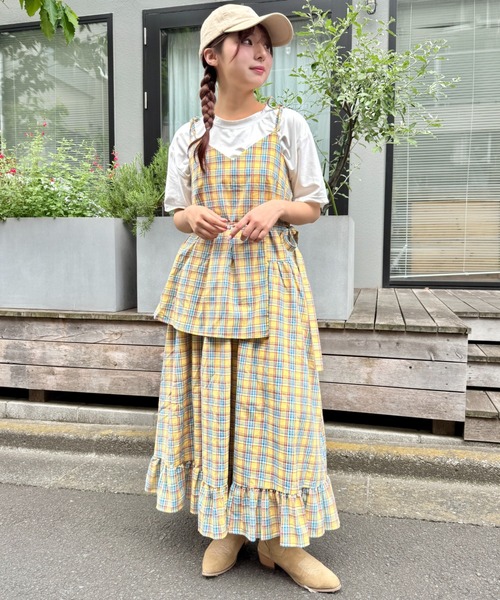SOLLON.（ソルロン） ワンピース チェック柄フリルリボンキャミ