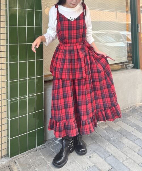 SOLLON.（ソルロン） ワンピース チェック柄フリルリボンキャミ