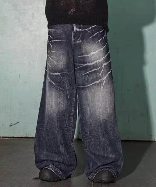 ジーンズ ヒゲ加工バギーデニム メンズ レディース : ZOZOTOWN Yahoo