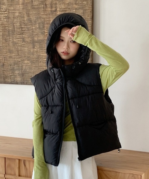 ダウンベスト ベスト フード付き エコダウンベスト レディース