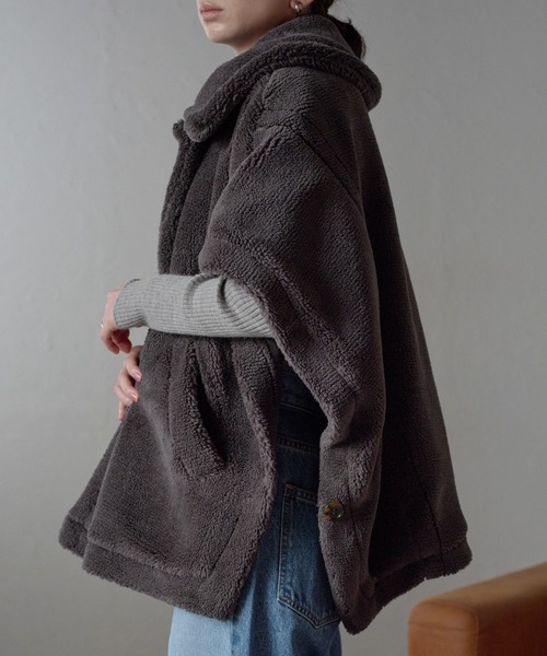 r.（アールドット） ポンチョ テディボア ケープコート レディース