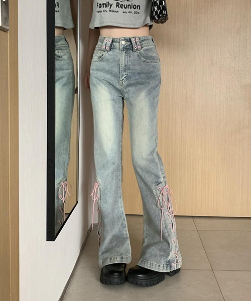 gossip!ロサンゼルス ジーンズ デニム デニムパンツ y2k リボンフレア