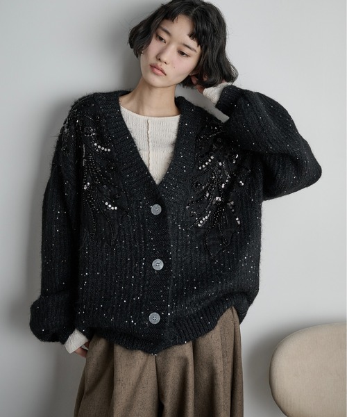 THE Yon カーディガン ビジューアクセントウールニットカーデ