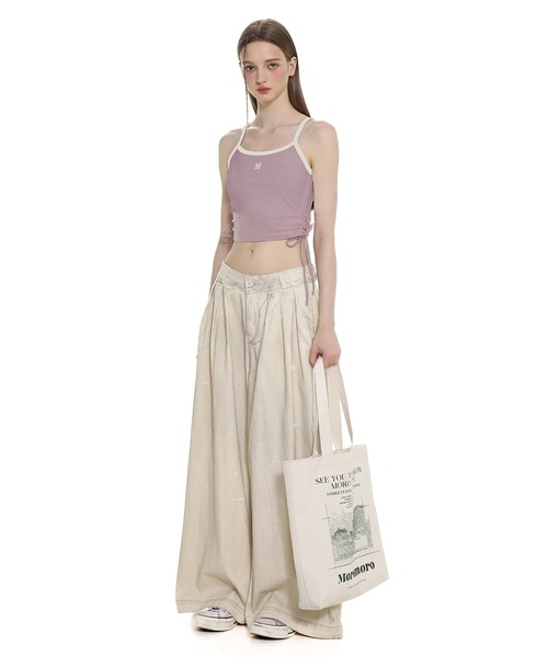 Moromoro タンクトップ ノースリーブ ポイントロゴパイピング