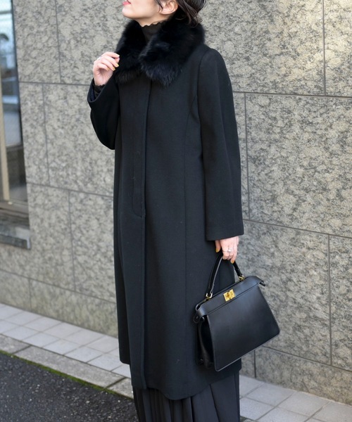 ＆HALF ステンカラーコート コート ファー襟付きカシミヤコート「入学