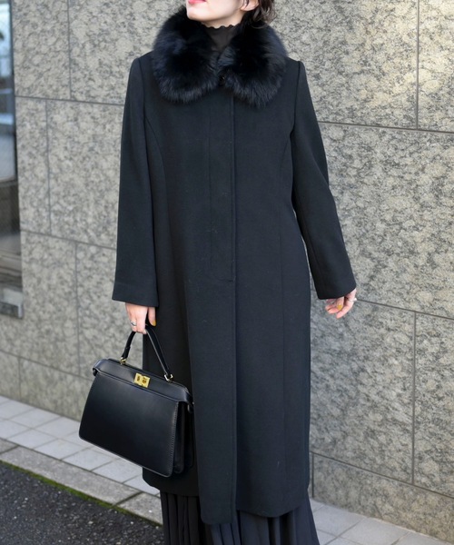 ＆HALF ステンカラーコート コート ファー襟付きカシミヤコート「入学