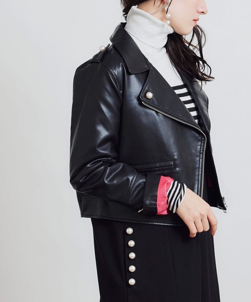 PICCIN PERLA レザージャケット ライダース フェイクレザーパール