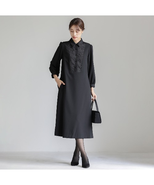 ワンピース 「洗濯機で洗える」喪服 WEB限定/胸元レース切り替え