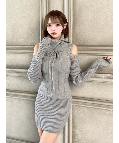 Darich（ダーリッチ） ワンピース デザインネックニットミニワンピース